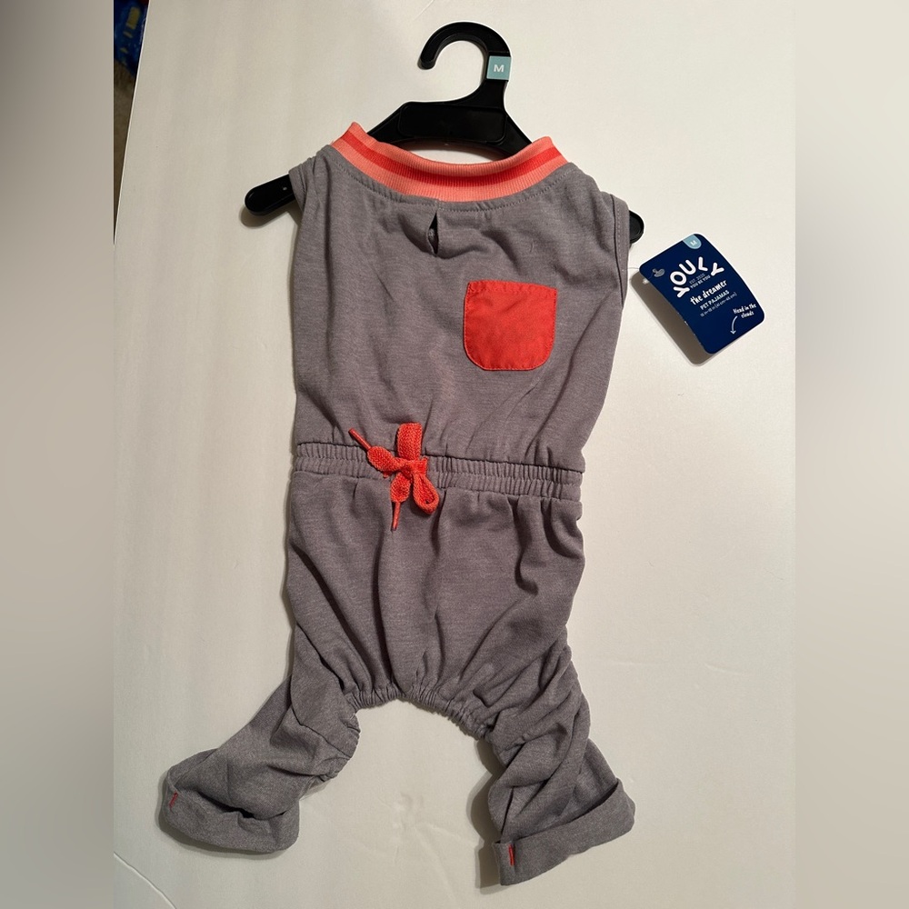 Youly Dreamer Grey and Orange Pocket Pajamas for Medium Dogs 16-18 inches
